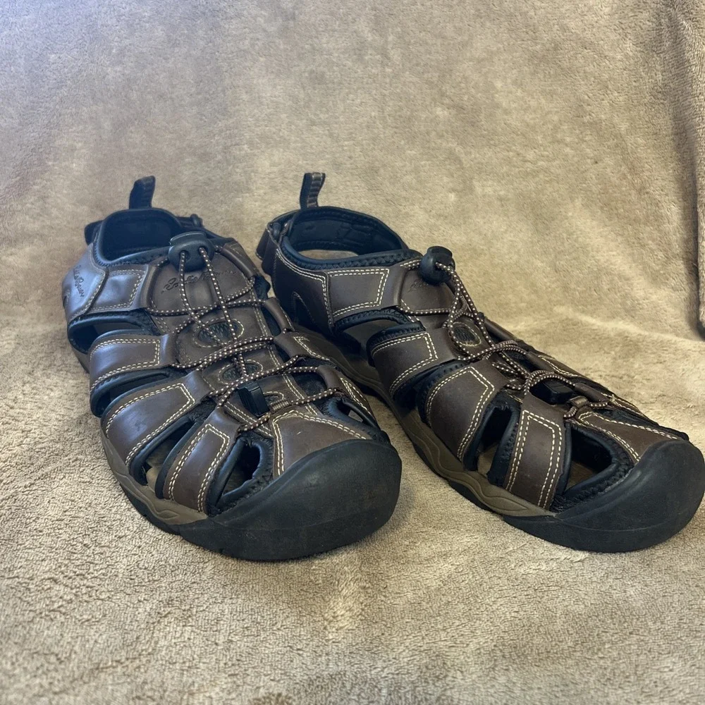 Eddie Bauer Meridian Brown/ Black Faux Leather Sandal Size Men's 10 M‎